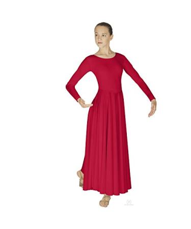 Eurotard Womens 13524 Long Sleeve Worship Praise Liturgical Full Dance Dress Medium Red