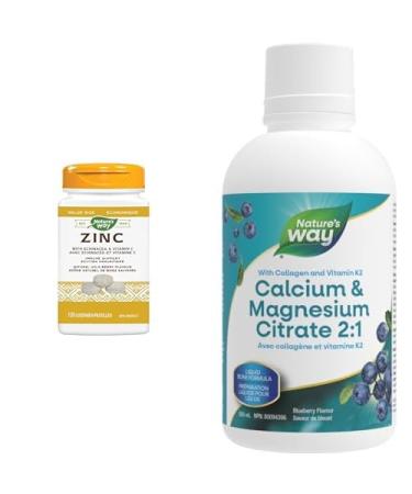 Nature s Way Immune Support Supplement with Zinc Echinacea and Vitamin C Natural Wild Berry Flavour and Calcium and Magnesium Citrate 2:1 for Maintenance of Bones and Teeth Blueberry Flavour