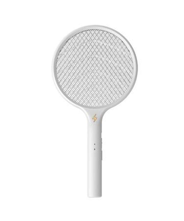 Summer Battery Power Electric Fly Swatter Electric Pest Repeller Bug Zapper Racket Wireless Long Handle Mosquito Killer for Room White