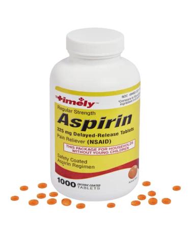 Timely by Time Cap Labs - Aspirin 325mg Enteric Coated Tablets – 1000 Count - Compared to Ecotrin - Pain Reliever for Minor Aches and Pains - Made in USA Aspirin 325 MG 1000 Count (Pack of 1)