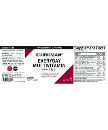 Kirkman EveryDay Multivitamin (180 Capsules) - No Vitamins A & D - Mineral Support - Hypoallergenic - Buy Online on GoSupps.com