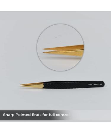 2pcs Black Gold Pointed Eyelash Tweezers for Lash Extension - Stainless Steel Precision Tweezers for Volume and Classic Lashes - False Eyelash Extension Kit - Buy Online on GoSupps.com
