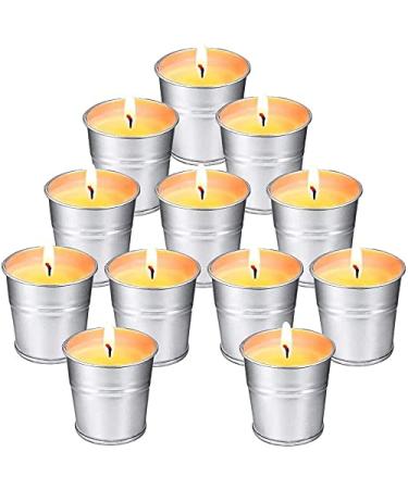 SuperSun 12 piece of candle in a metal bucket 120-180 fuel hours Natural soy wax Citronella fragrance lemon tea lights Outdoor indoor ideal for balcony terrace garden camping
