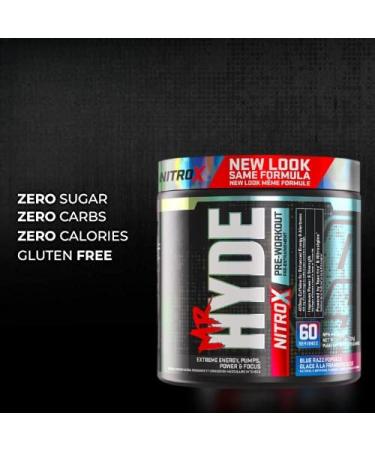 Hyde-Nitro X Pre-Workout Powder | Extreme Energy Pumps Power & Focus | High Stimulant Pre-Workout | 400mg Caffeine 1g Creatine HCL Teacrine & Nitrosigine | 60 Servings (Blue Razz Popsicle) Blue Razz Popsicle 60 Servings - Buy Online on GoSupps.com