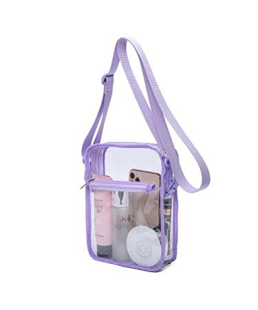 FARMARK Clear Crossbody Bag Stadium Approved,PVC Clear Purse with Front Pocket for Concerts Sports Festivals Purple