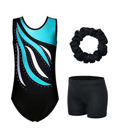 BAOHULU Leotards for Girls Gymnastics Embroidery Glitter Tumbling Shorts Bottoms 7-8 Years Blackblue Set