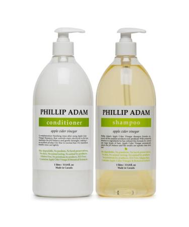Phillip Adam Apple Cider Vinegar Shampoo and Conditioner Set for All Types of Hair - pH Balancing - Sulfate Free & Paraben Free - 1L Each 1 l (Pack of 2)