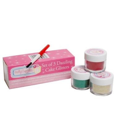 Set of 3 Holly Cupcakes Stunning Sparkly Decorating Glitters with Application Brush: Gold Red and Holly Green - Buy Online on GoSupps.com