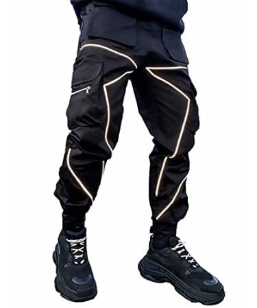 Mens Cargo Pants Hip Hop Techwear Harem Pant Jogger Sweatpants with Pockets Jogging Punk Black X-Large