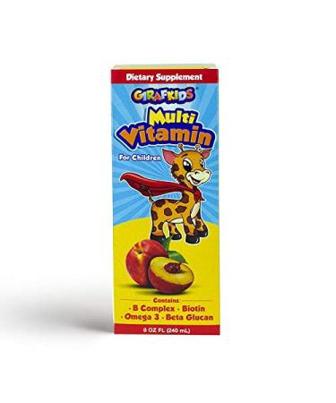 GirafKids Multivitamin Syrup for Children – 8Oz Fl Toddler Multivitamin Liquid Dietary Supplement – Rich in Omega 3 Beta Glucan Quercetin Vitamins – Delicious Peach Flavor - Buy Online on GoSupps.com