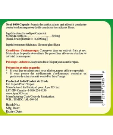 Ayur365 Noni 8000 Capsules 60 ct. - Buy Online on GoSupps.com
