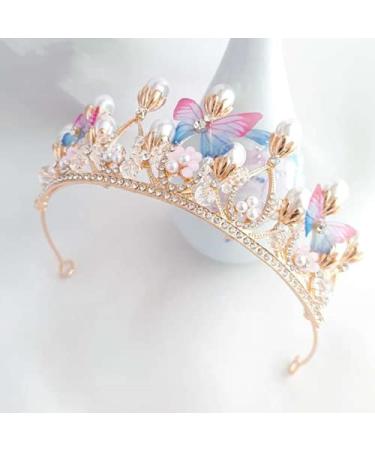 YOVECATHOU Girls Tiara Butterfly Princess Crown - Gold Pearl Rhinestone Headband for Halloween, Wedding, Birthday Party - Cosplay Costume Accessory - Buy Online on GoSupps.com