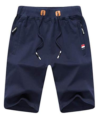 Big Boy's Casual Shorts Summer Cotton Fit Drawstring Elastic Waist Beach Shorts with Zipper Pockets 20 Navy Blue