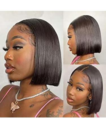 18A Remy Real Human Hair Bob Wig 8Inch 13x4 Lace Front Short Straight Headband Natural Black 150% Density - Buy Online on GoSupps.com