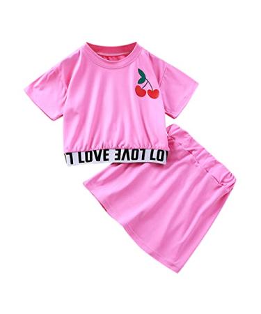 Baby Clothes for Christmas Toddler Kids Girls Clothes Short Sleeve Fruit Print T Shirt Teen Girl Crop Clothes Hot Pink 3T
