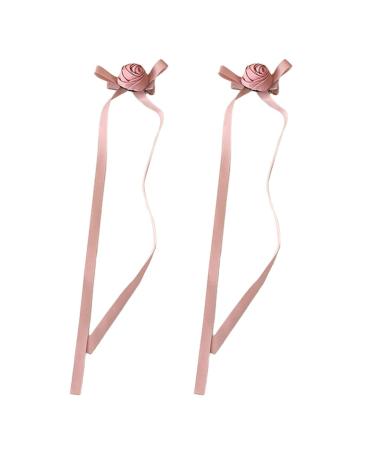 hgnxa Long Ribbon Rose Hair Clip for Hot Girls Flower Shape Hair Barrettes Sweet Color Ponytail Hair Barrettes for Teens Girls
