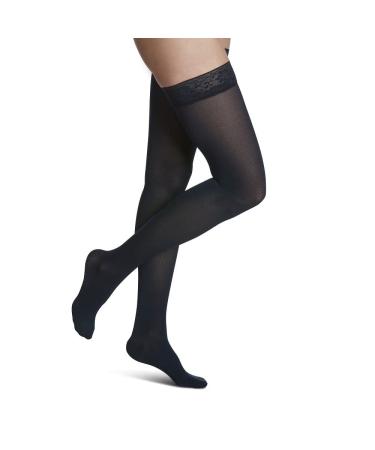 Sigvaris women's style soft opaque 840 closed toe area thigh heights with the top of the handle 30 40 mmHg midnight blue M long