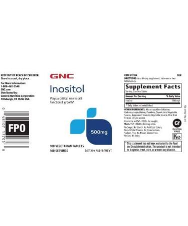 GNC Inositol 500mg 100 Tablets - Supports Cell Function and Growth - Buy Online on GoSupps.com