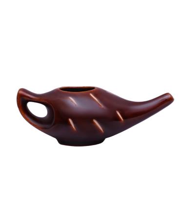 HEALTHANDWEALTH Premium Durable Ceramic Neti Pot Nose Cleaner for Sinus -Best Tool for Home - Gifts for Lovings + 10 Sachet Neti Salt 225 Ml. (7.6 FL Oz) Capacity (Dapple Pattern Brown)
