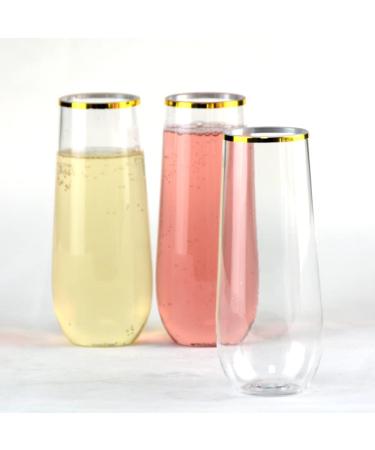 30 Pack Stemless Plastic Champagne Flutes - 9oz Gold Rim - Shatterproof & BPA-Free - Buy Online on GoSupps.com