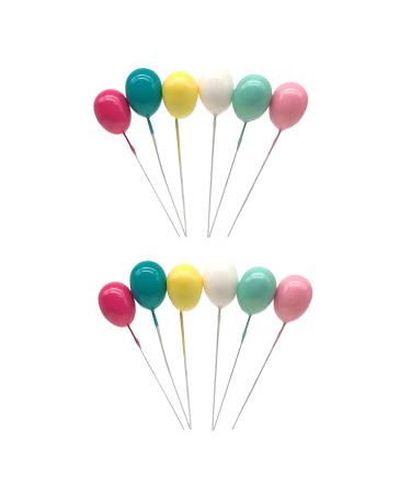 12 Pcs Birthday Cake Topper Sticks Colorful Mini Balloon Topper Sticks Balloon Cake Topper for Wedding Birthday Party