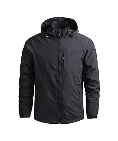 GXLONG Mens Lightweight Rain Jacket Men's Detachable Hooded Long Sleeve Zipper Pocket Rain Coats for Men Waterproof XX-Large Black