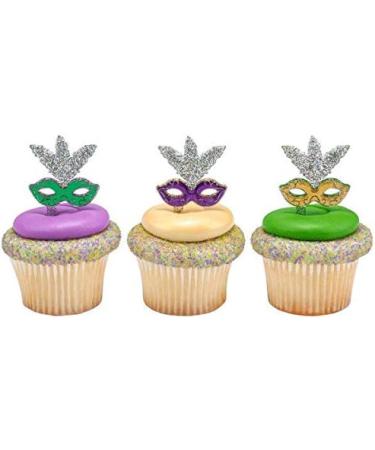 Mardi Gras Glitter Mask Cupcake Picks - 24 pc - Buy Online on GoSupps.com