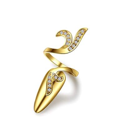 Uloveido Women's Index Finger Nail Ring Fingernail Rings Crystal Rhinestone Nail Cap Cover Ring Nail Art Charm for Women Girls SZ287 Gold-4