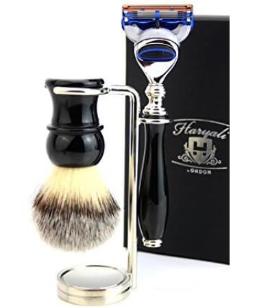 Buy 3 Pc Men's Shaving Kit - 5 Edge Razor Synthetic Badger Hair Brush & Stainless Steel Stand | Perfect Grooming Gift - Buy Online on GoSupps.com