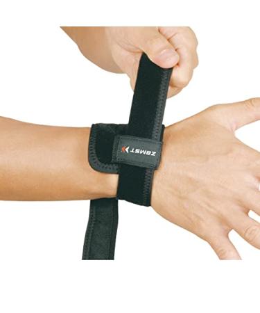 Zamst Wrist Band - Dual Strap Sports Wrist Brace for Pain Relief & Support | Tennis Baseball Lacrosse Football Pickleball - Black Medium - Buy Online on GoSupps.com