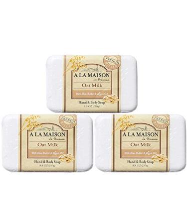 A La Maison Oat Milk Bar Soap 8.8 oz. | 3 Pack Triple French Milled All Natural Soap | Moisturizing and Hydrating For Men, Women, Face and Body 8.8 Ounce (Pack of 3)