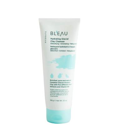 Bl'eau Hydrating Glacial Clay Cleanser detoxify exfoliate rehydrate Glacial Oceanic Clay and 5 fruits extracts to deep cleanse and soothe skin cream to foam texture cooling and hydrating skin feel (100 g (3.5 oz.))