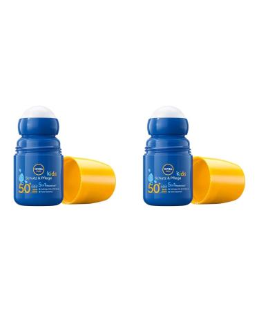 NIVEA Sun Kids Protection & Care Sonnen Roller LSF 50+ (50 ml) sunscreen roll-on with LSF 50+ extra waterproof sun milk for children as a practical scooter (pack with 2) 50 ml (1 erpack) (pack with 2)
