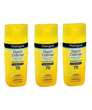 Neutrogena Beach Defense 3 Pack Bundle Water Resistant Sunscreen Body Lotion with Broad Spectrum SPF 70 Oil-Free and Fast-Absorbing 6.7 oz