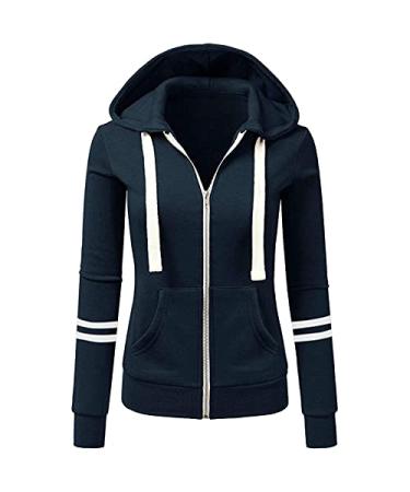 LONGZUVS Hoodie Sweatshirt for Women - Ladies Solid Hooded Zipper Long Sleeve Sweatshirt Tops Casual Pullover Top Jacket Coat 03 Navy XX-Large