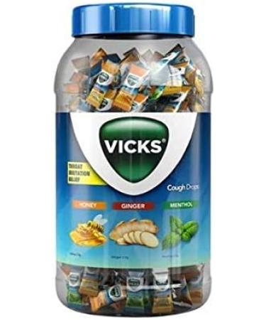 VICKS Cough Drops for Throat Irritation Relief - 185 Drops Jar | Menthol, Honey, Ginger Flavors - Buy Online on GoSupps.com