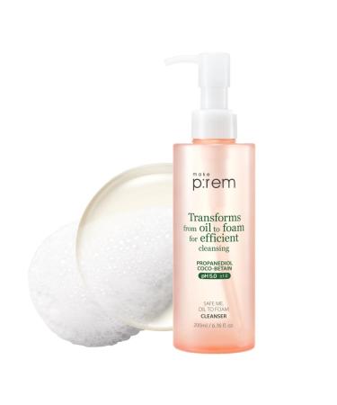 MAKE P:REM Safe Me. Oil to Foam Cleanser, Korean Face Wash, Gentle Transforming Makeup Remover for Sensitive Skin, 6.76 Fl Oz, 200ml