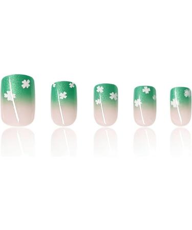 Press on Nails Medium style Fake Nails Green Gradient False Nails with Four leaf clover Press on Nails Designs Acrylic Nails Press on Artificial Nails Stick on Nails For Women Girls 24Pcs - Buy Online on GoSupps.com