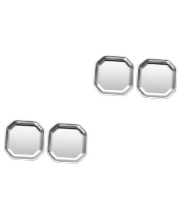 Zerodeko Dipping Bowls 4 pcs Stainless Holder Food Pickle Sushi Silver Dish Tray Bowl Kitchen Trays Household Sauce for 10.4X10.4X0.3CMx2pcs Silverx2pcs