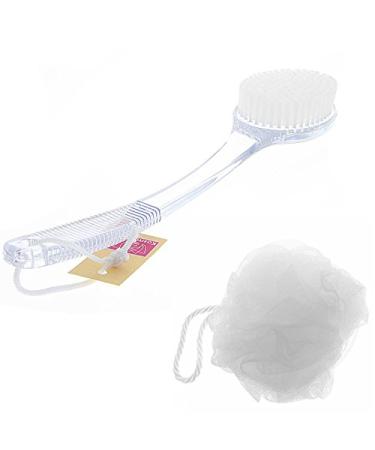Kosmetex bath brush and soap sponge transparent white Robust plastic sauna brush with long handle white