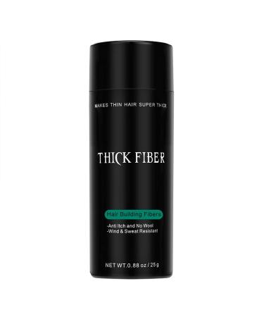 THICK FIBER Hair Building Fibers for Thinning Hair  Bald Spots (BLACK) - 25g Bottle - Conceals Hair Loss in Seconds - Hair Fibers for Men  Women 0.88 Ounce (Pack of 1) Black