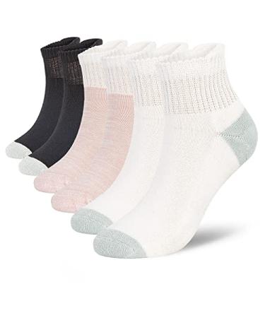 Athlemo Women&Men Bamboo Diabetic Socks 6 Pairs Circulation No-Binding Ankle Black/White/Pink(6 Pairs) 9-11