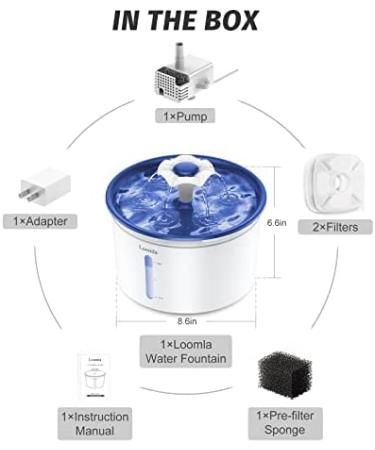 Loomla Cat Water Fountain 85oz/2.5L Indoor Automatic Dispenser with LED Lights & Filters, Navy Blue for Cats Dogs Pets - Buy Online on GoSupps.com