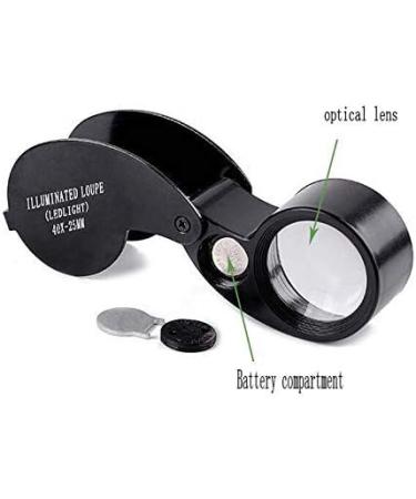 Spacmirrors LED Magnifying Glass 40X Full Metal Jewel Jewel Ring Pocket Folding Glass Jeweler Eye Magnifier - Buy Online on GoSupps.com