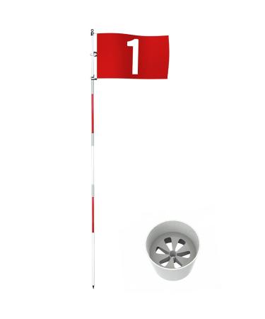 THIODOON Golf Flagstick 6ft Golf Flag and Cup for Yard Pro Detachable Golf Hole Cup and Flag for Driving Range Backyard Upgrade Anti-Rust Glass Fiber 5-Section Design with Connectors Red,White