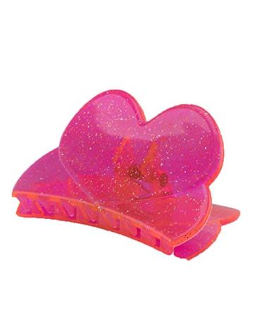 1pc hair clip heart 84x45 in neon pink with silver glitter - Made in Germany - WeLoveBeads