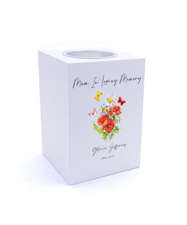 Personalised Mum Remembrance Memorial Tea Light Butterflies & Flowers