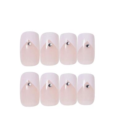 BABALAL Glossy Squoval French Fake Nails - Natural Acrylic False Nails for Women and Girls | Short Press-On Nails 001-CRJC - Buy Online on GoSupps.com