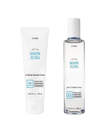 ETUDE SoonJung 2x Barrier Intensive Cream Rich Moisture (2.02 fl oz) + SoonJung pH5.5 Relief Toner (6.76 Fl Oz)