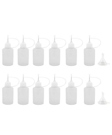 MYYZMY 12 Pcs Precision Tip Applicator Bottles  1 Ounce Translucent Glue Bottles  with 2 Mini Funnel  White Lids